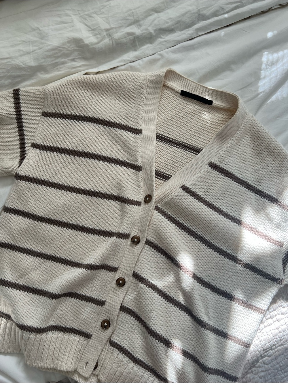 Jenni Kayne Cream Striped Chloe Cardigan Sweater